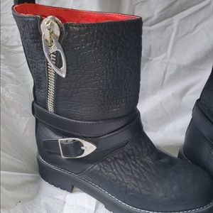 Mcm Moto black leather zipper boots